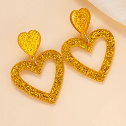 8 Color Glitter Golden Double Hearts Drop Earrings Bling Bling Arylic TS Lover Hollow heart Dangle Earrings For Women Girl