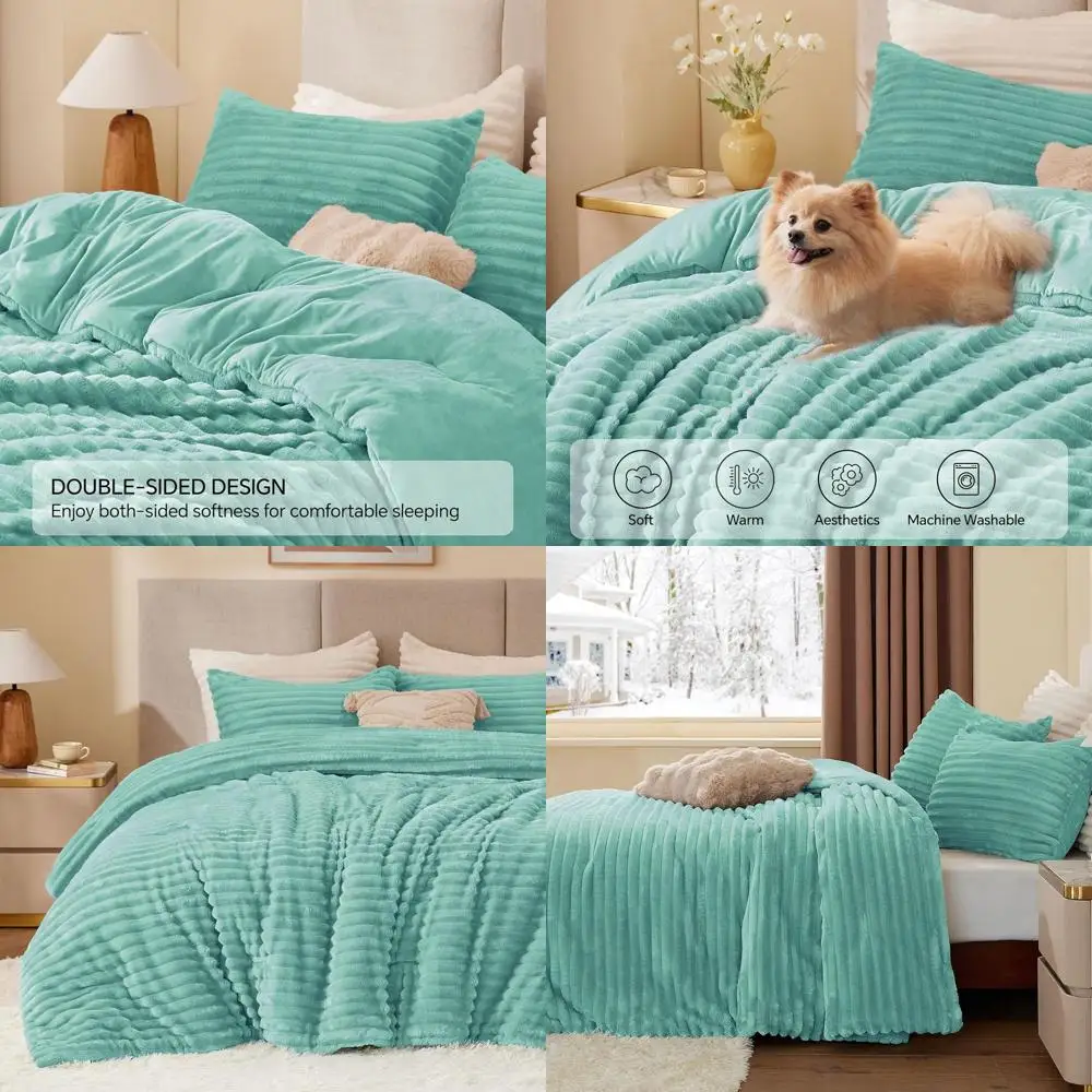 

Ультра-мягкий и уютный пушистый синий комплект двойного одеяла, роскошное плюшевое постельное белье для холодных ночей с 1 наволочкой