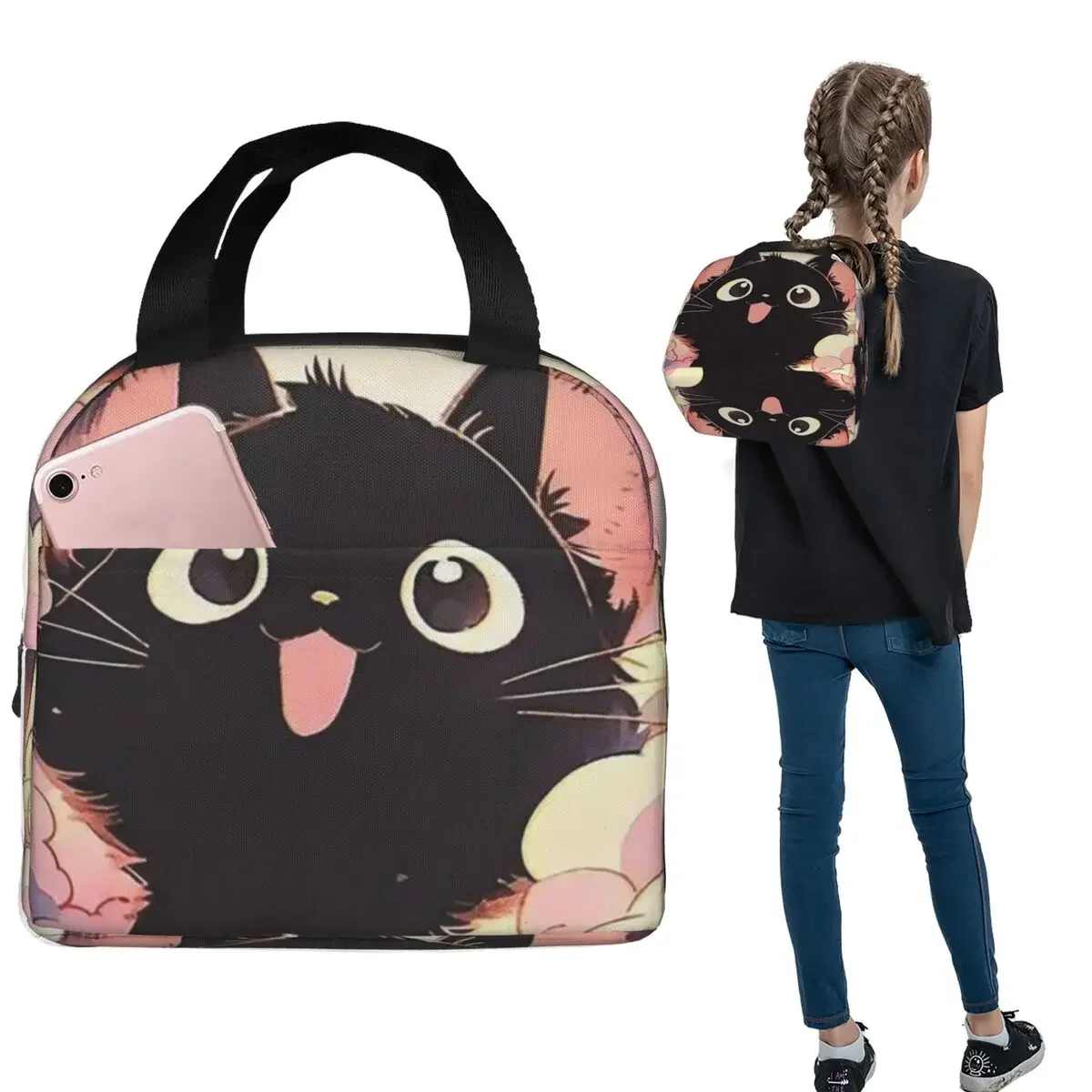 Night Black Cat On The Clouds Insulated Lunch Bag for Women Children Portable Food Boxes Thermal Lunch Box Tote