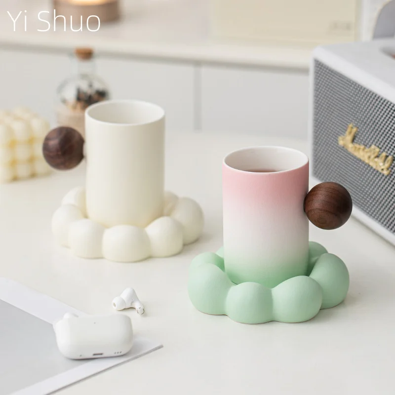 Cloud Cup Ceramic Gradual Change Mug Women with Coaster Coffee Cup Drinking Cup Coffee Mug