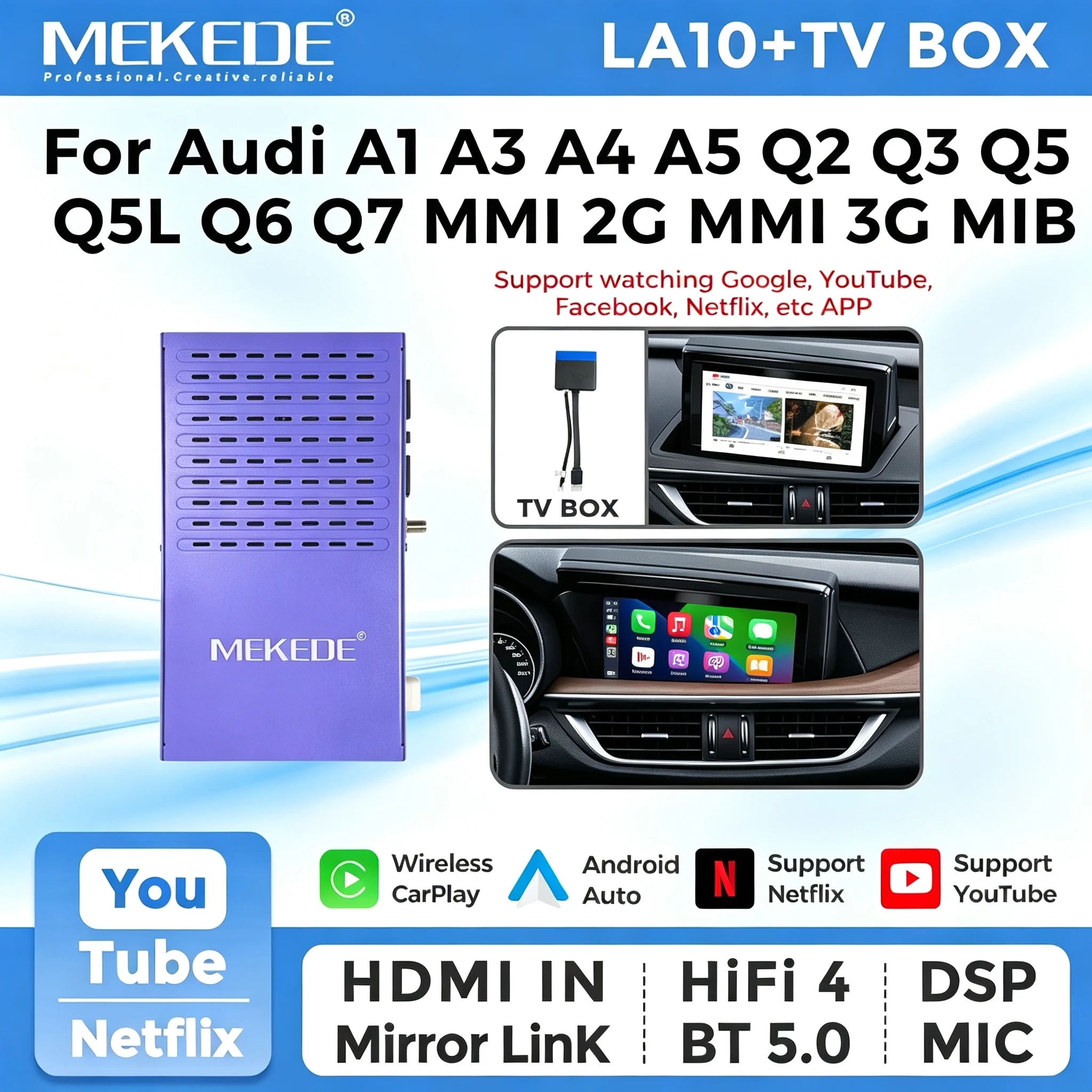 Image of MEKEDE Linux-System OEM-System Decoder-Box Drahtloses Carplay für Audi A1 Q3 A3 A4 A5 Q5 A6 Q7 S4 S5 A6 A7 Q2L Android Auto Modul Mirror Link TV-Box GPS-Navigation Unterstützt Sprachsteuerung