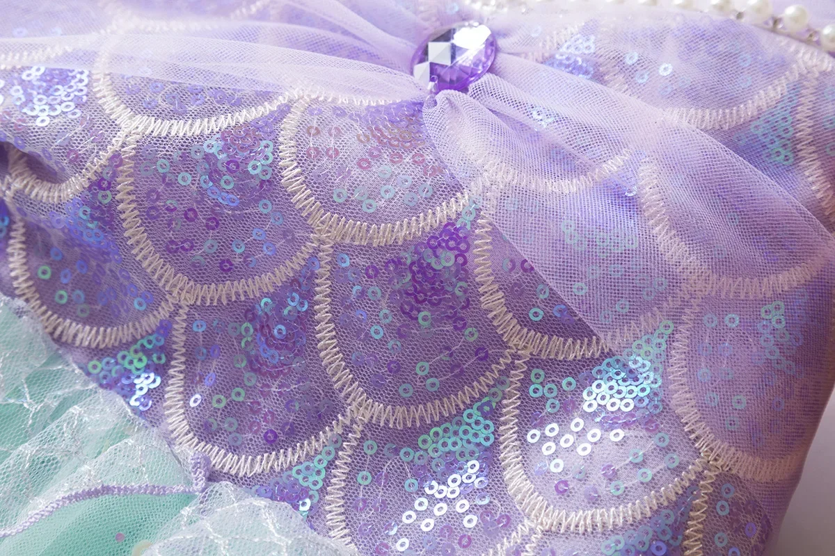 Mädchen Pailletten-Meerjungfrauen-Mesh-Kleid für Halloween, Karneval, Geburtstag, Cosplay, Prinzessinnen-Outfit – Detail 10