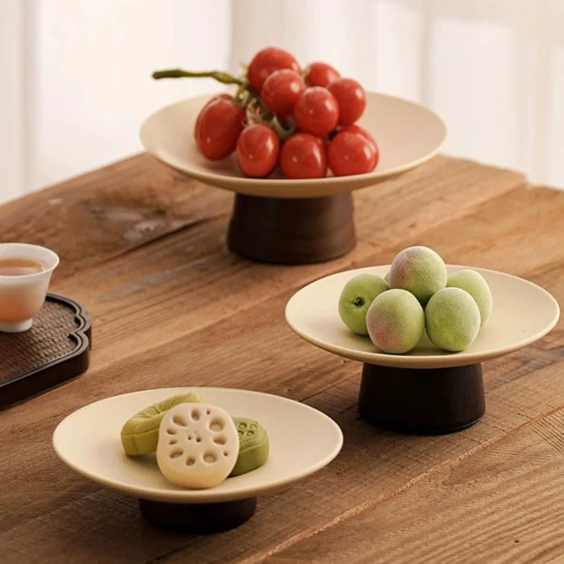 Mid Century Clay Snack Tray, Ivory White Stoneware Dried Fruit Plate, Coarse Ceramic Pastry Dish, Non Slip Base Nut Bowl