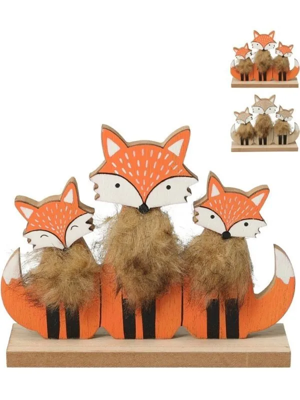 Herfst houten Vos decoratie 16x13 cm rustieke stijl diverse kleuren 1 st