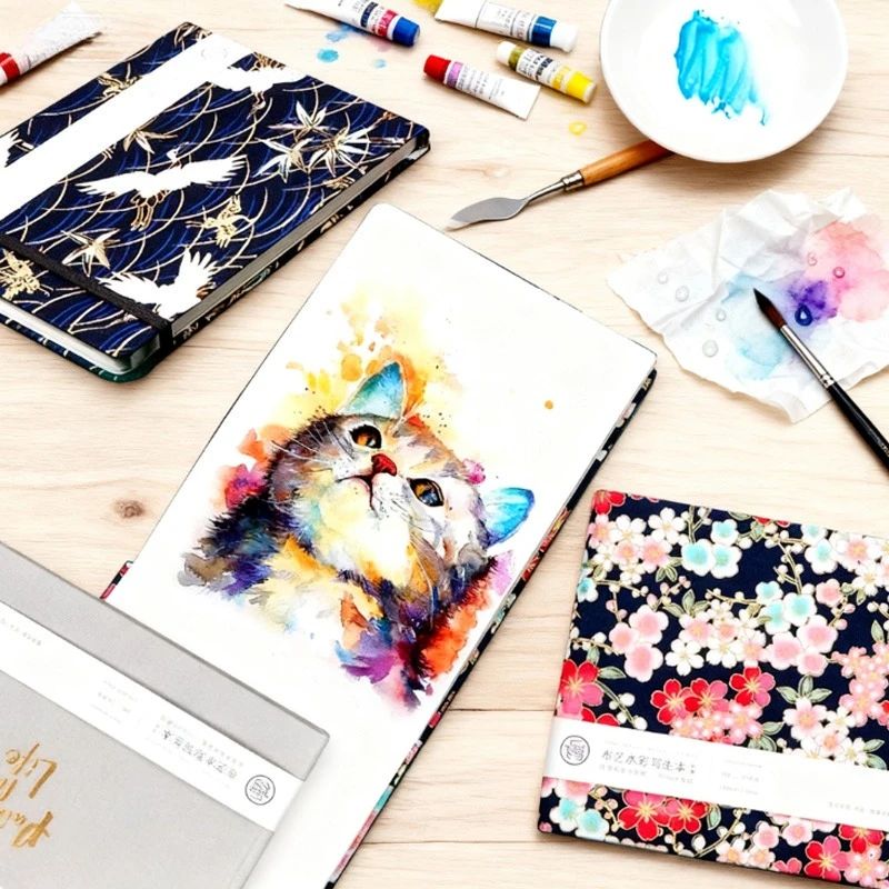 

48K/32K тканевый альбом для рисования, мелкозернистая/средняя грубая текстура, 300 г/м2, для акварельной гуаши, авторучки, акриловая эскизная живопись