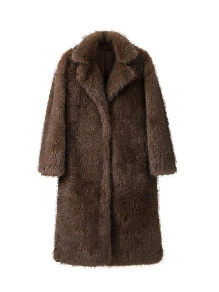 ZADORIN 120 cm Super Long luxe hiver marron fausse fourrure manteau femme élégant ceinturé revers épais moelleux fourrure veste de haute qualité manteaux