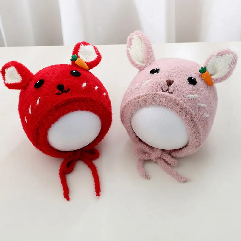

Детская шерстяная шапка для защиты ушей, милые мультяшные наушники для малышей, шапка для детей 6-36 месяцев, зимний теплый головной убор, капот, мягкие плюшевые детские шапочки