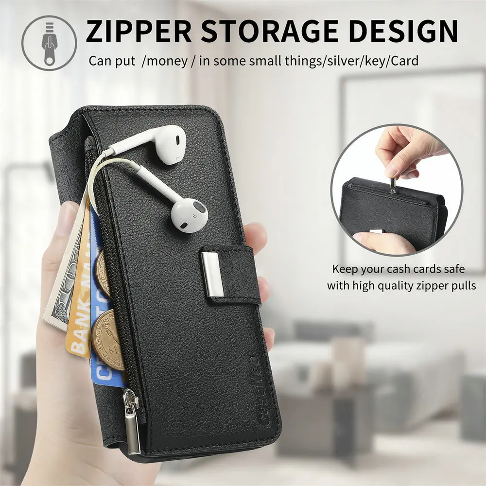 Odłączana etui-portfel 2w1 z zamkiem błyskawicznym i magnetycznym zamknięciem do Motorola Moto Edge 70 60 50 Neo 60s Pro 50 Fusion 60 Neo Signature 5G, etui z klapką — zdjęcie produktu 2