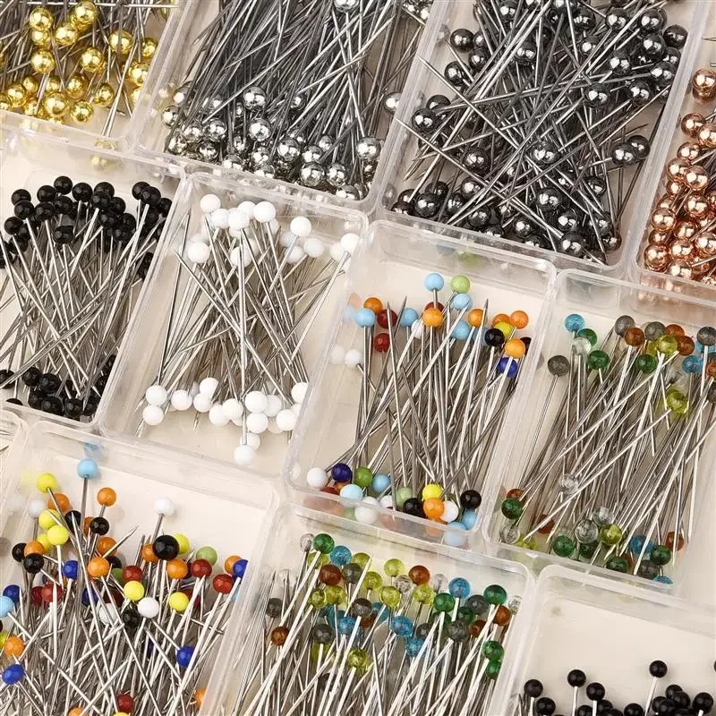100Pcs/Box Colorful Round Pearl Head Needles Stitch Straight Push Sewing Pins for Dressmaking DIY Sewing Tools Positioning