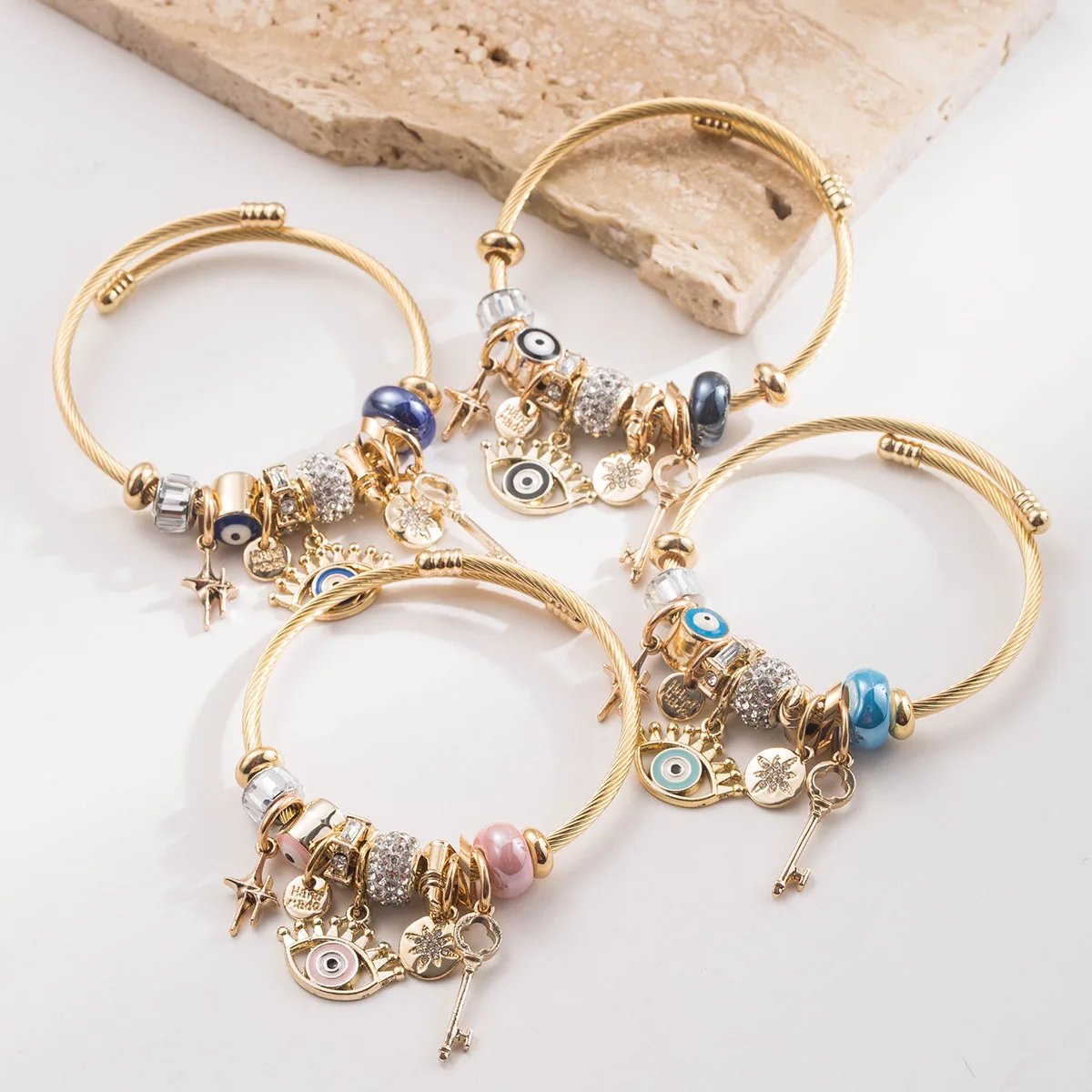 Versatile personality bracelet with exquisite beads, demonic eye keychain, letter accessories, pendant, and hand ring