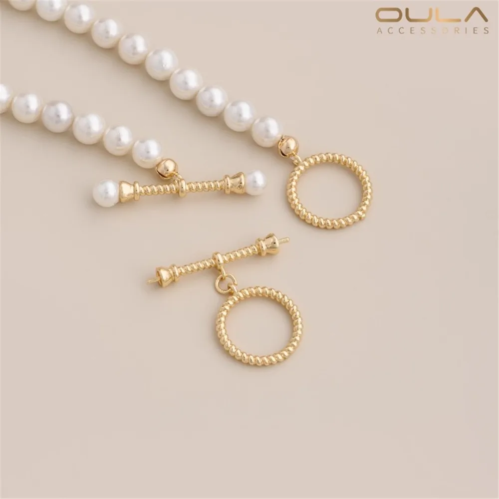 14K Gold-plated Threaded Circular OT Buckle with Pearl Sticking At Both Ends Diy Bracelet, Necklace Accessory Connection Buckle