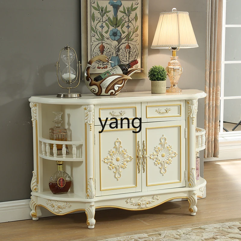 XYY solid wood dining side cabinet tea cabinet layer wine cabinet marble countertop villa carving