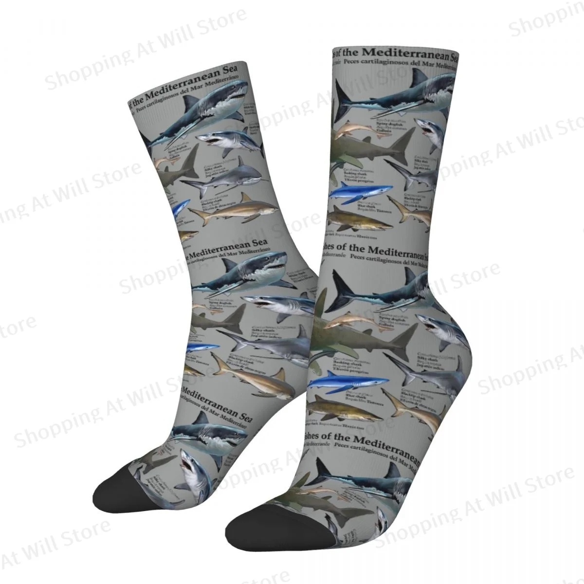 

Jaws Chart Of The Mediterranean Sea Print Men Women Round neck Socks Outdoor Novelty Spring Summer Autumn Winter Stockings Gift