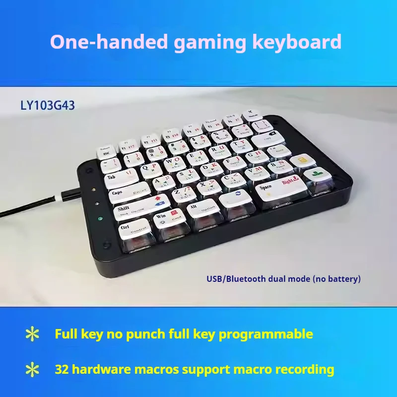 Smartyao Left Hand Keyboard 2Mode USB Bluetooth Wireless Keyboard Customize Shortcut Gamer Keyboard Esports Gaming Keyboard Gift