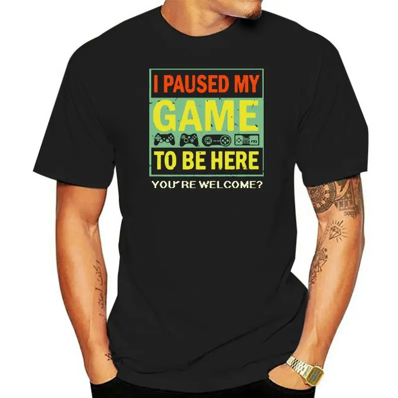 I Paused My Game Black T Shirt Mens To Be Here Short Sleeve Size S 5XL