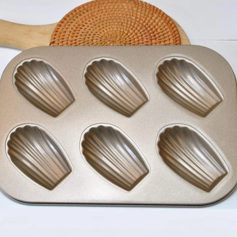 2 Pack Madeleine Mold Cake Pan, Non-Stick Heavy Duty Shell Madeline Bakeware For Oven Baking (Gold)