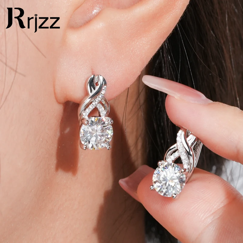 

Rrjzz Luxury 8mm Round Moissanite Infinity Hoop Earring Left-right Symmetry 925 Sterling Silver Women Engagement Wedding Earring