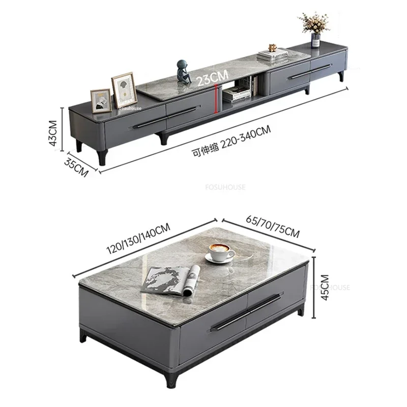 

Living Room Furniture Minimalist Rock Slab TV Stands Tea Table Set Modern Light Luxury Tv Stand Home Small