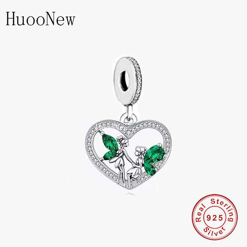 

Fit Original Brand Charm Bracelet 925 Sterling Silver Love Heart Green Sisters Fairly Bead For Making Women Berloque 2021 New