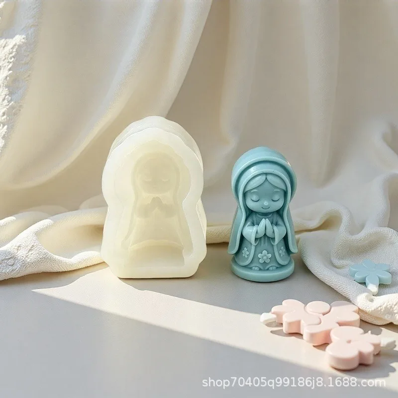 3D Prayer Virgin Mary Aroma Soap Plaster Wax Clay Craft Ornaments Making Mold DIY Praying Girl Candle Silicone Mold Home Decor 4
