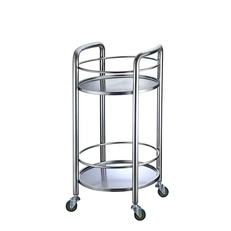 for Double Decker Catering Party Beverage Service Wine Display Cart Round Mobile Wine Bar Cart with Wheels