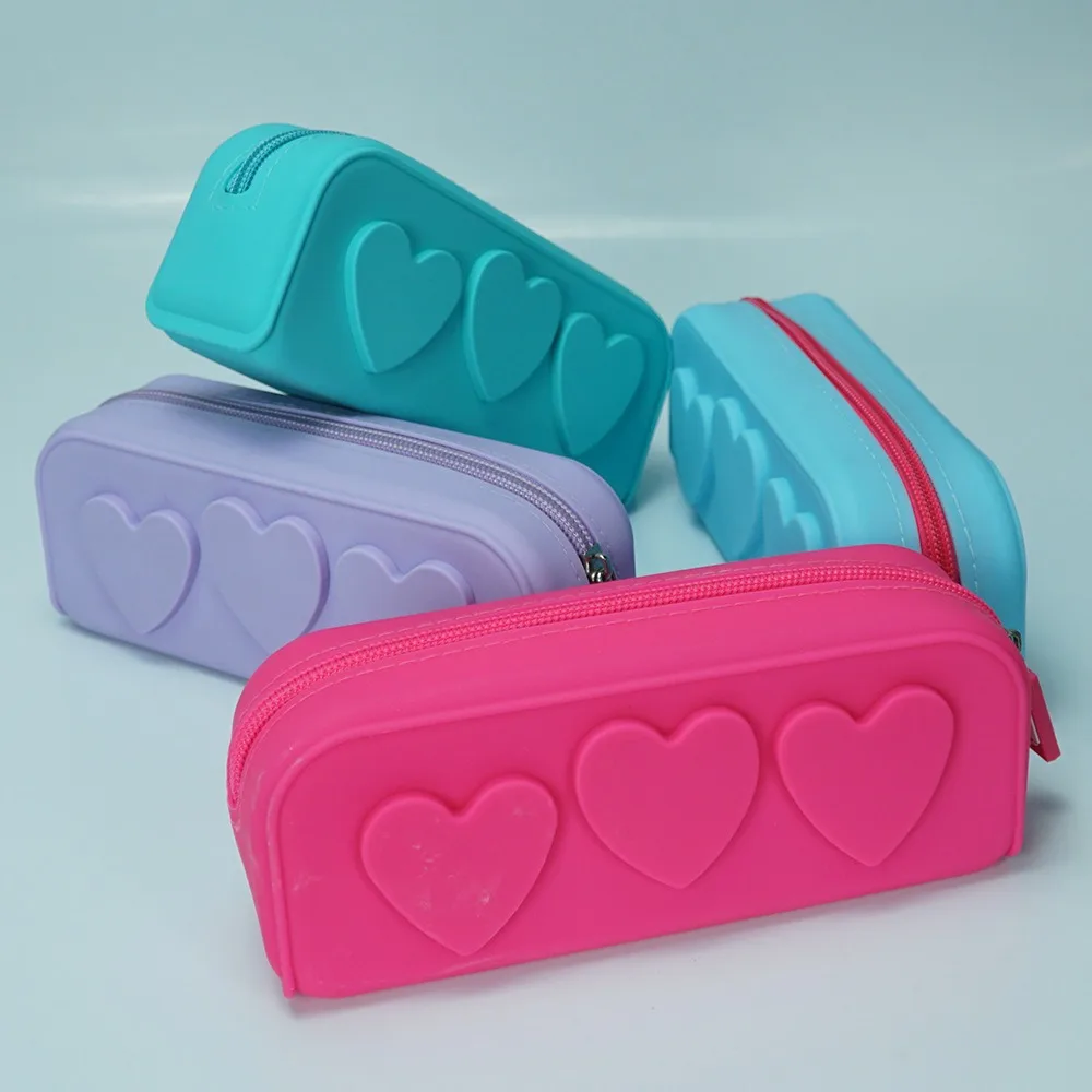 New Heart Zip Bags Silicon Reusable Cosmetic Bag Stationery Bag