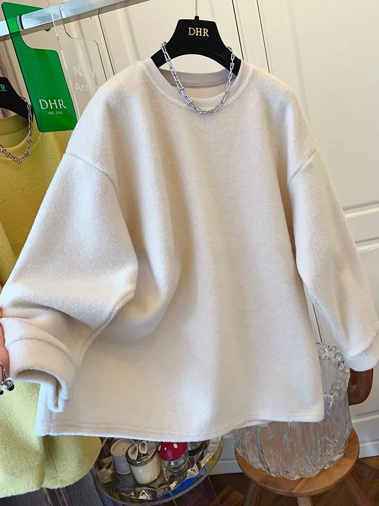 Extra Large 300 Pou Faionable Soft Fce Sweatirt Jaet Women's Autumn Winter Long Sve Loose Inner Wear Base Top