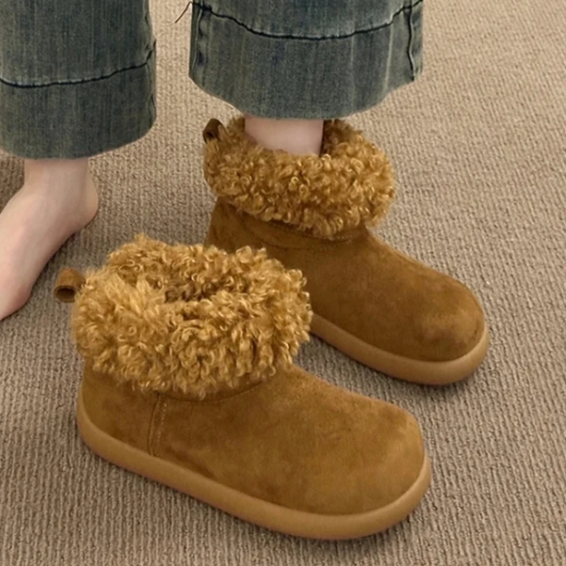 

Snow Ankle Women Boots Fur Flats Designer Cotton Shoes 2025 Casual Fashion Short Plush Sneakers New Brand Cozy Warm Mujer Botas