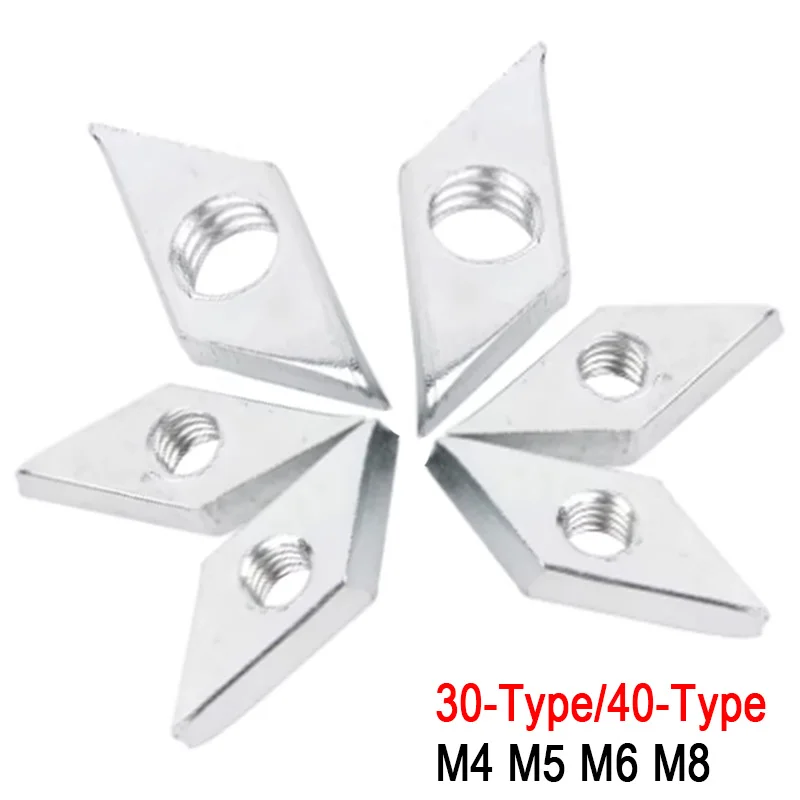 10pcs Rhombus Nut M4 M5 M6 M8 Diamond Carbon Steel Galvanized Zinc Plated Block Compatible Nut for Aluminum Profile
