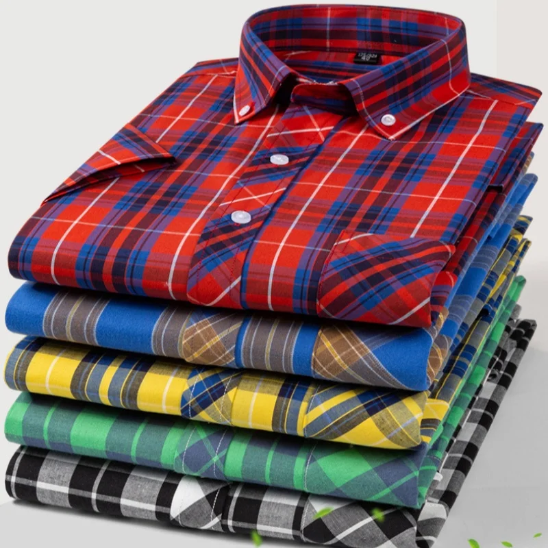 Cotton men\'s short-sleeved plaid shirt casual comfortable breathable high quality fashion trend shirt non-ironing soft new style