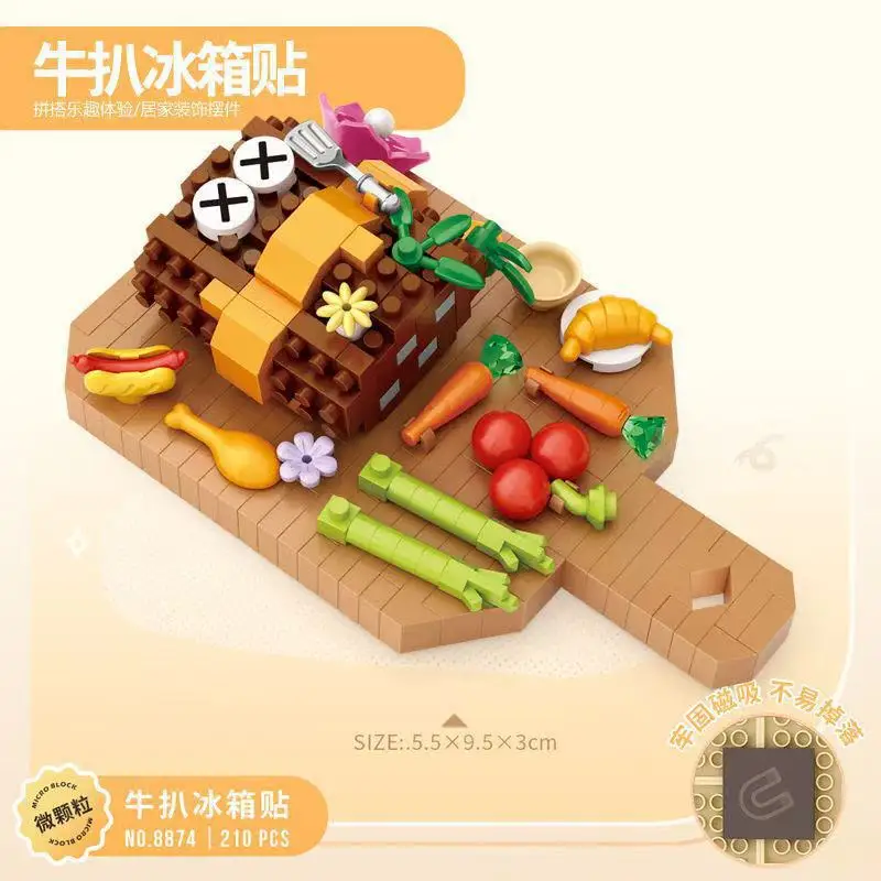 ตัวต่อ Loz รูปอาหาร ตู้เย็น สติ๊กเกอร์ DIY ของตกแต่งสร้างสรรค์ ประกอบเป็นของเล่นอาหารทะเล หม้อไฟ ของเล่นเนื้อสเต็ก ของขวัญ