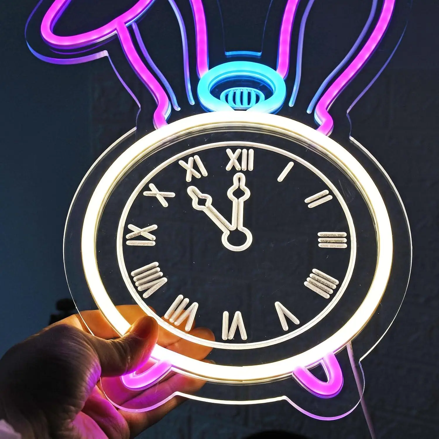 Rabbit Pocket Watch Neon Sign USB Dimmable LED Lights For Bedroom Home Bar Gaming Room Birthday Party Wall Display Gift Ornament