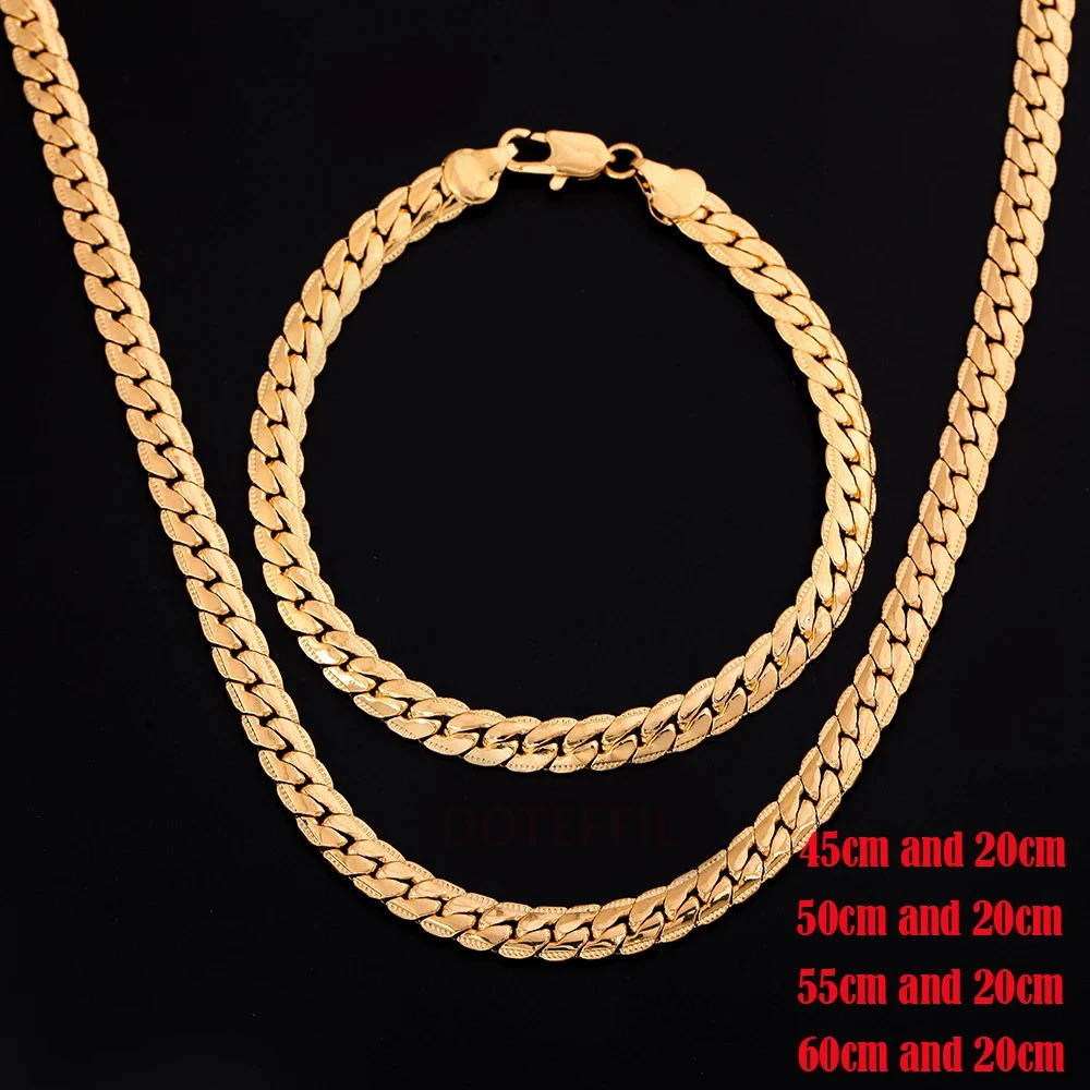 Silver 18k Gold Color 6mm Chain Bracelets Neckalce For Women Men Fashion Party Wedding Jewelry Sets Gifts