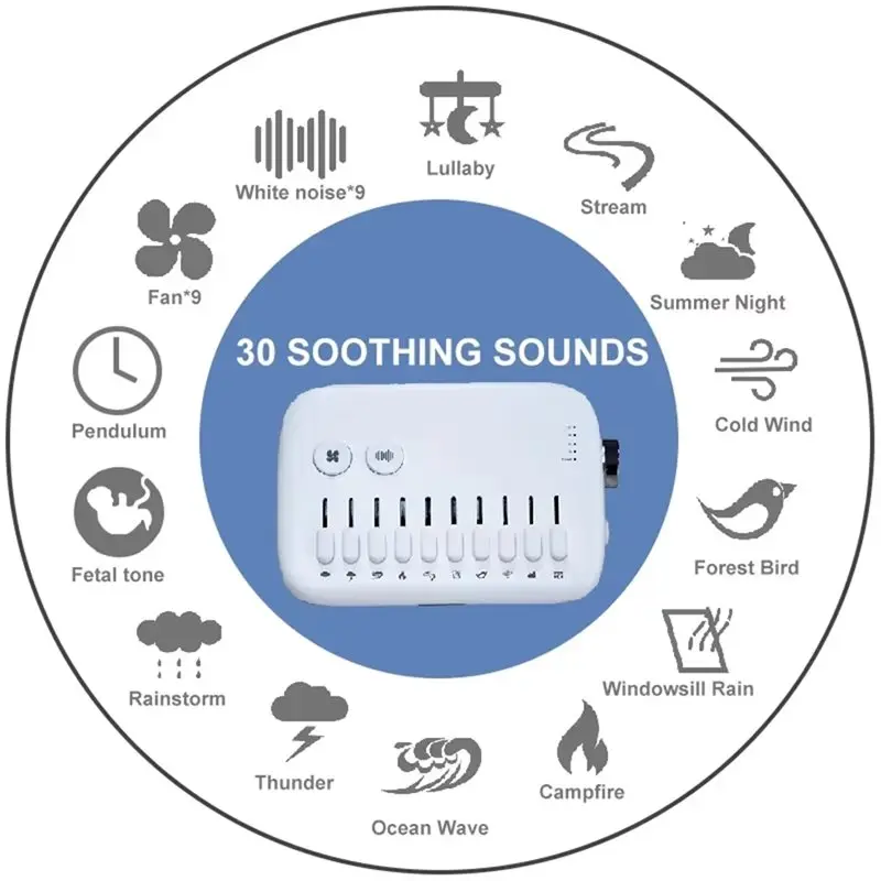 B68C Mini Sleep Sound Machine Portable 30 Soothing Nature Sounds Noise Cancelling Functionality