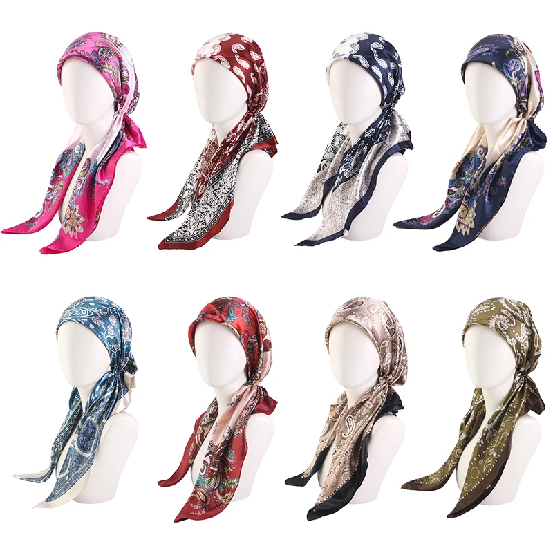 Neuer Damen-Doppelschicht-Paisley-Satin-Instant-Hijab-Schal-Turban, muslimische Kopfbedeckung für Frauen, Chemotherapie-Mütze, Haarausfall-Abdeckung, Kopfwickel, Banda – Detail 2