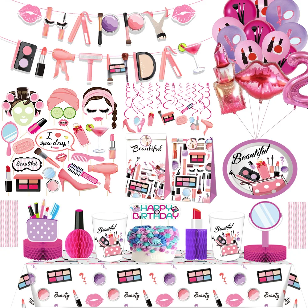 SPA makeup party supplies girls birthday party decorations cutlery plates cups straws napkins balloons tablecloths baby shower