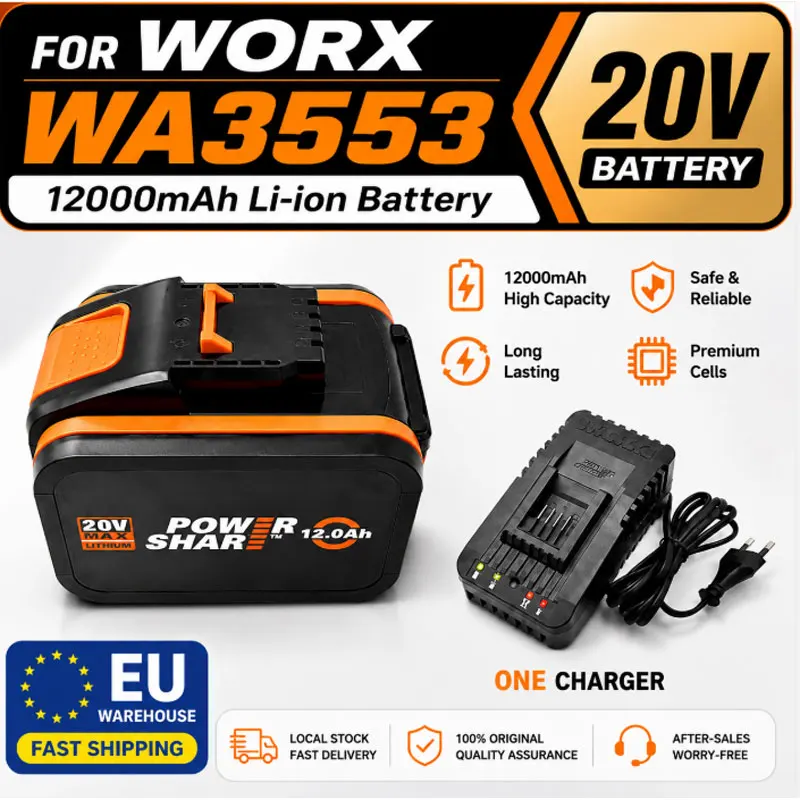 Image of 20V 12,0Ah 15-Zellen-Lithium-Ionen-Akku Ersatz für WORX WA3551 WA3553 WA3553.1 WA3570 Wiederaufladbarer Akku für elektrische Gartenwerkzeuge, Lagerbestand in Polen