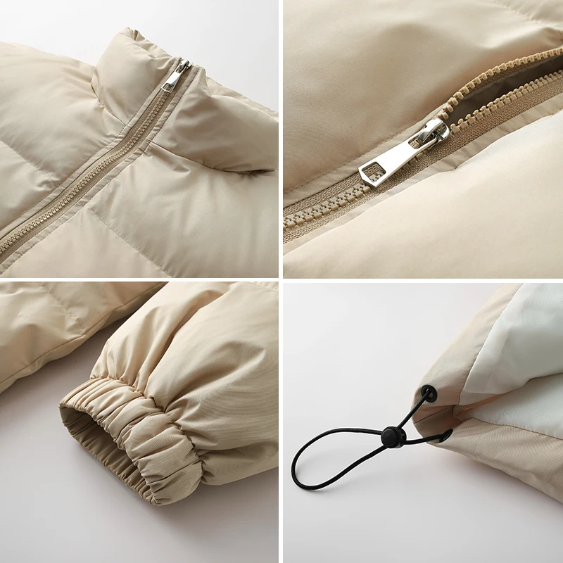 معطف منتفخ يومي كاجوال دافئ بسحاب وياقة واقفة وسترة شتوية سوداء للرجال #6