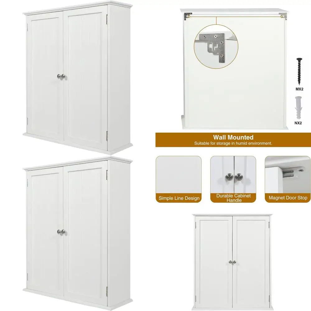 

White Wall-Mounted Over Toilet Bathroom Cabinet with 2 Doors and Adjustable Shelves, 27.6in Length