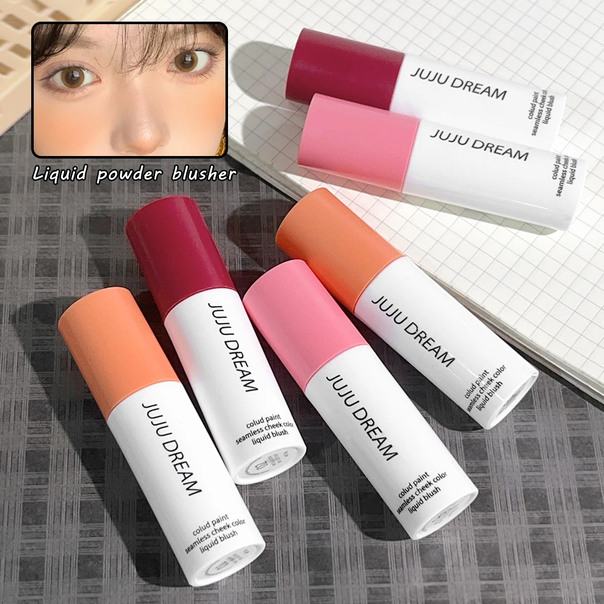 بودرة أحمر خدود سائلة، روج طبيعي، ملمع شفاه بيرليسسينت، متين، معزز للألوان، خفيف ومرطب، الكل في واحد #3