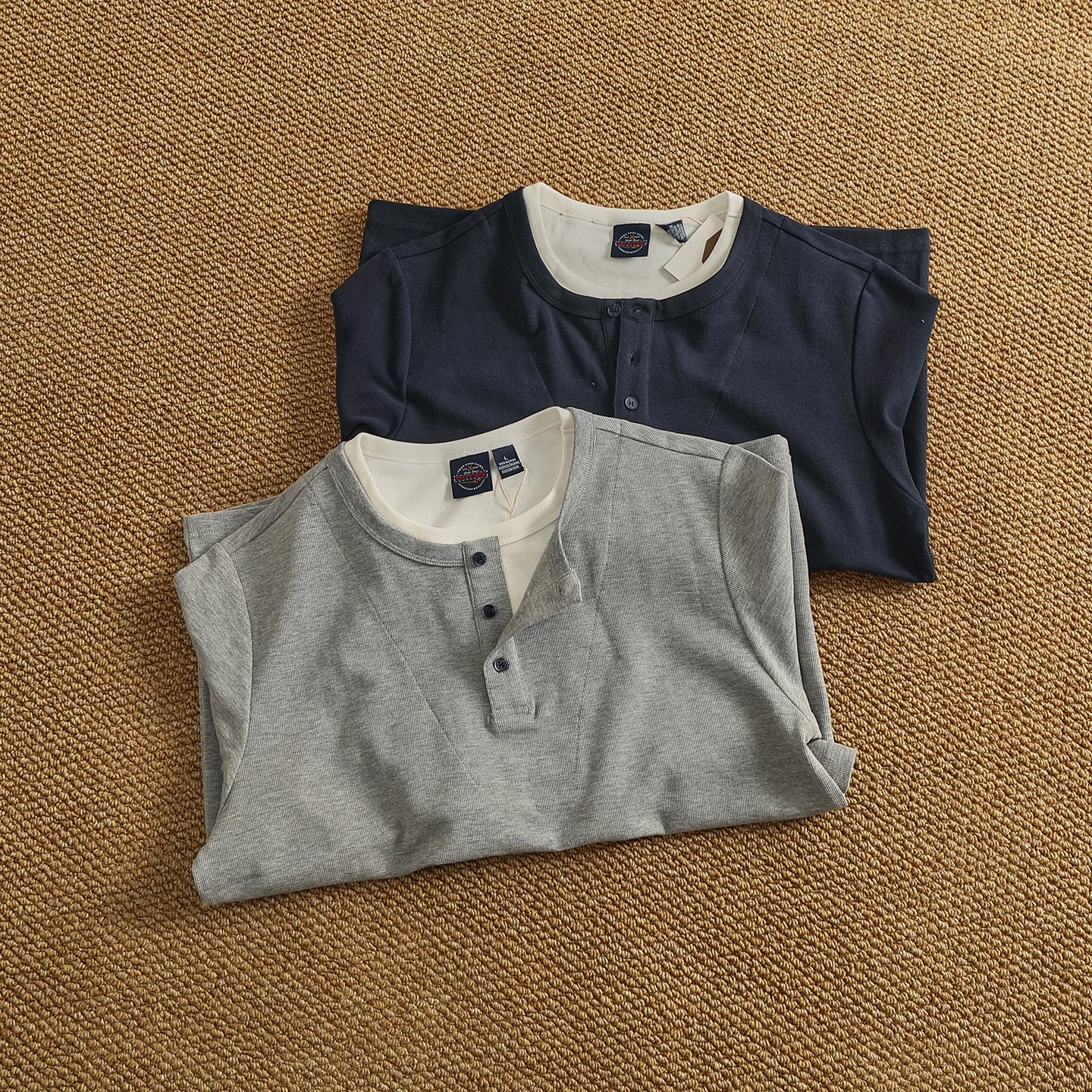 2025 Autumn New American Retro Heavyweight Fake Two Pieces Long-sleeved Henry Collar T-shirt Men's Fashion Washed Casual Tops