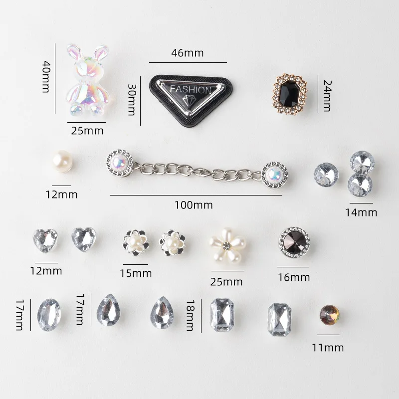 Shoe Charms DIY Crystal Rabbit Diamond Pearl Chain Gemstone Decoration Buckle for Shoe Charm Accessories Kids Party Girls Gift