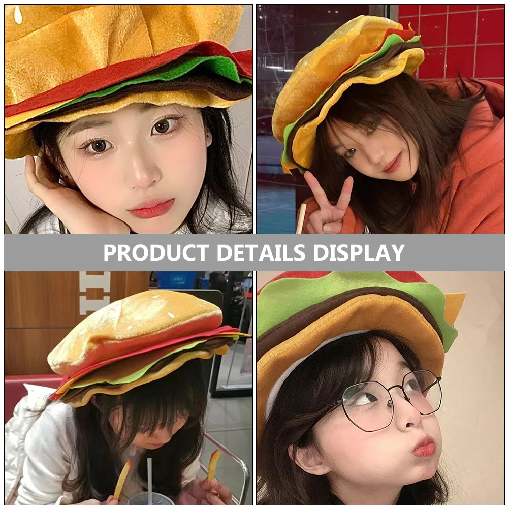 

Hamburger Hat Decorative Burger Headdress for Party Festival Costume Accessory Bright Color Cloth Lightweight Comfortable