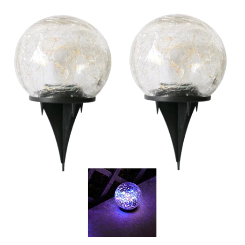 Lampada solare impermeabile da esterno da 2 pezzi Lampada a sfera con crepa, Decorazione del paesaggio a terra Decorazione della luce a LED (multicolore) Facile da usare