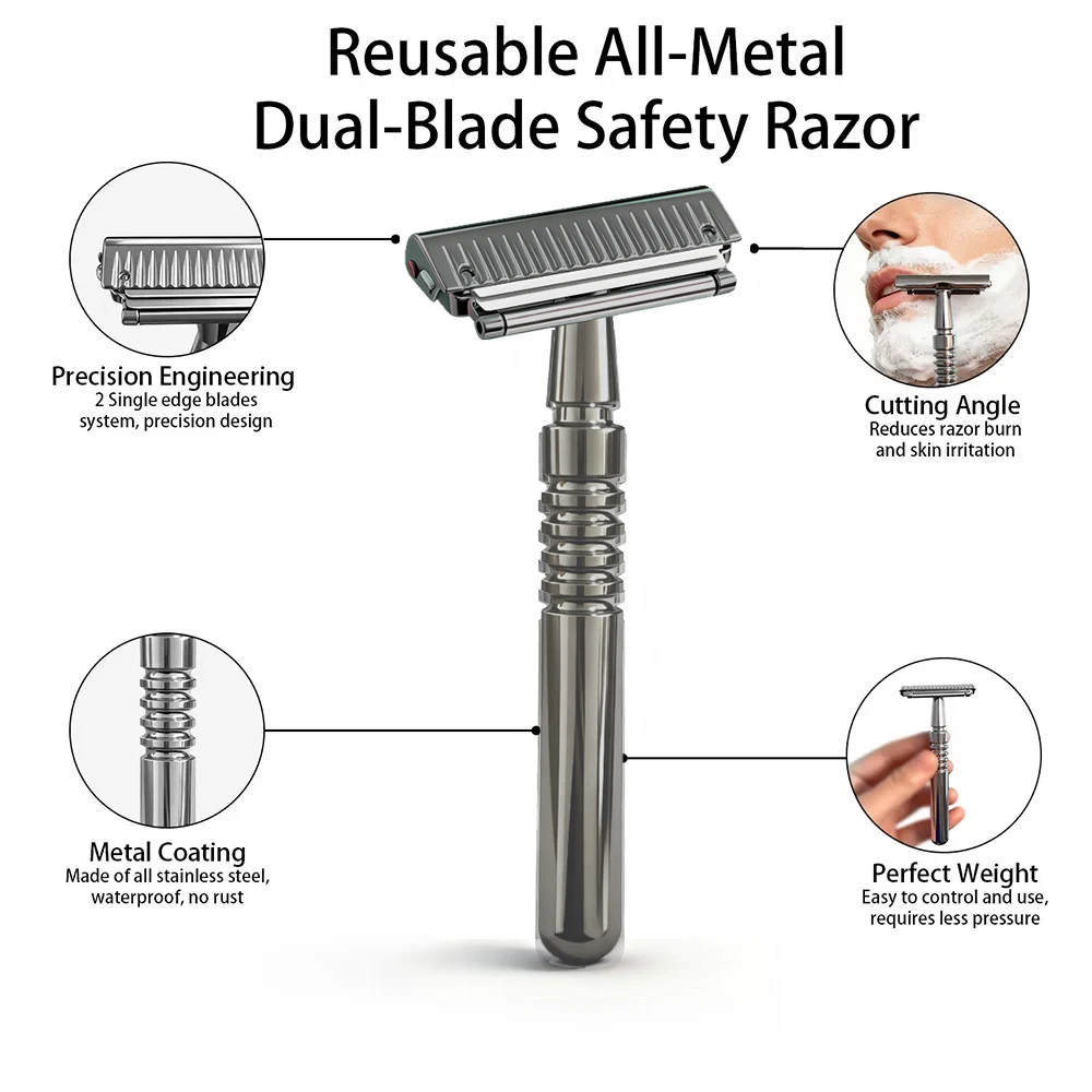 22T-2 New Reusable Twin Half Blade Safety Razor with Travel Case 30° Angled Precision Super Shaving Shaver for Men Grooming Care