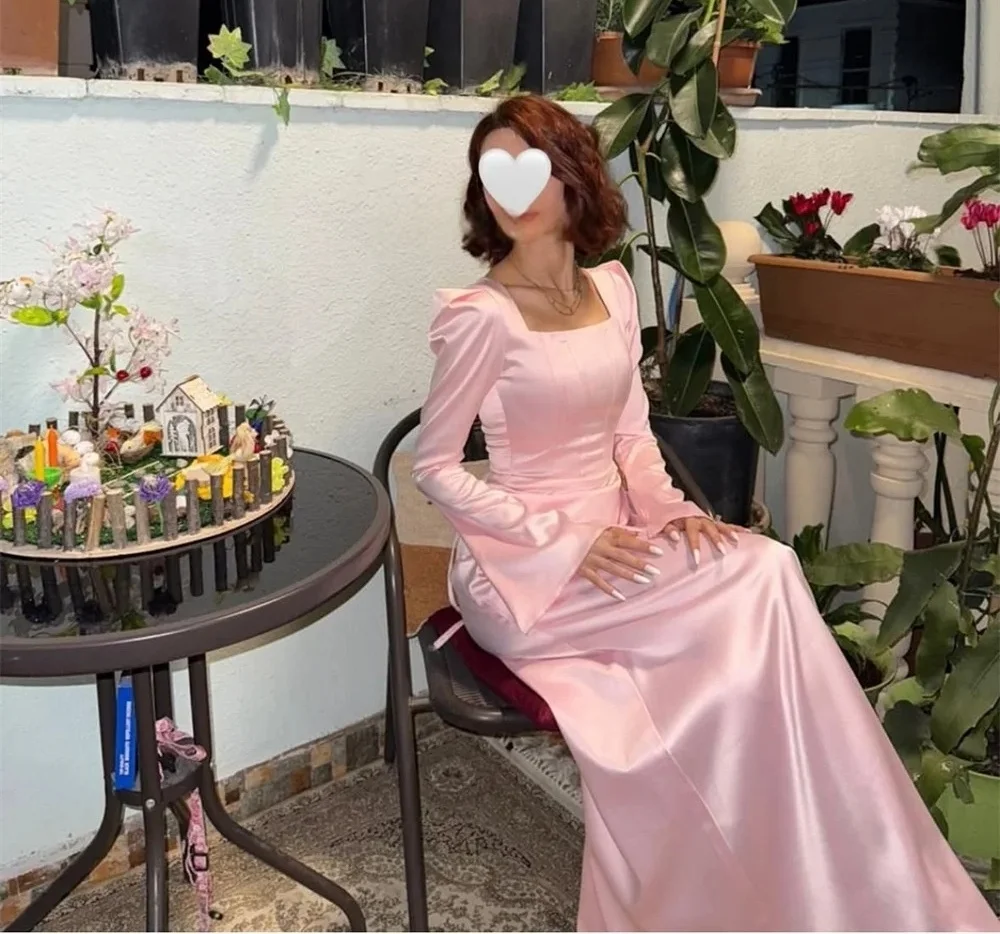 

Pink Formal Long Sleeves Bespoke Occasion Gown Evening Dresses Pastrol Unisex Jersey Retro Dubai Saudi Arabic Prom Customized