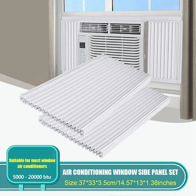 Window Air Conditioner Side Panels With Frame, Room AC Accordion Filler Curtain Kit Accessories Adjustable With Frame