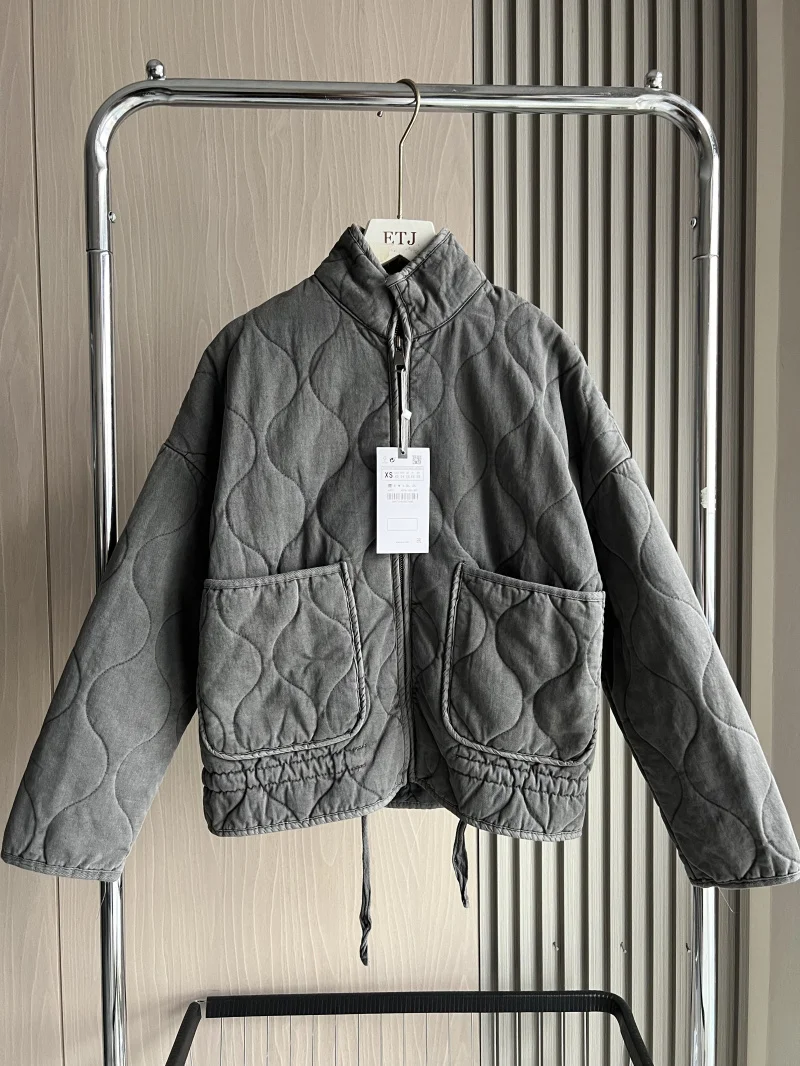 2025 New Arrival Women's Cotton Jacket Vintage Lenzing Rayon High Collar Large Pocket Decorative Quilted Coat for Women