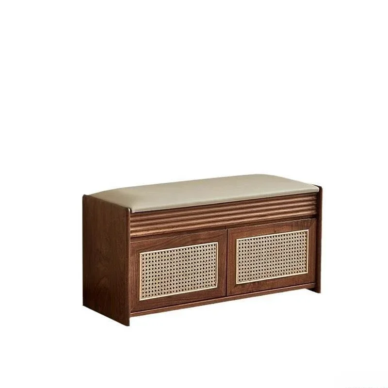 

Black walnut shoe changing stool, multi-functional, home entry, cherry wood solid wood shoe stool