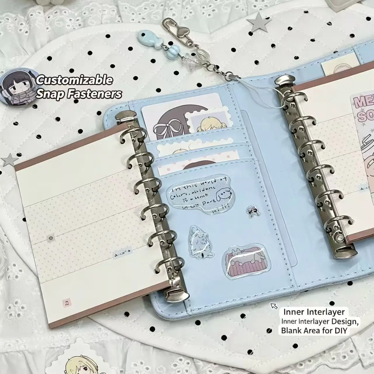 Original Korean Blue Star Visual Pain Edition Creative A7 Fabric Loose Leaf Handbook Salt Style Detachable Double Loop Notebook